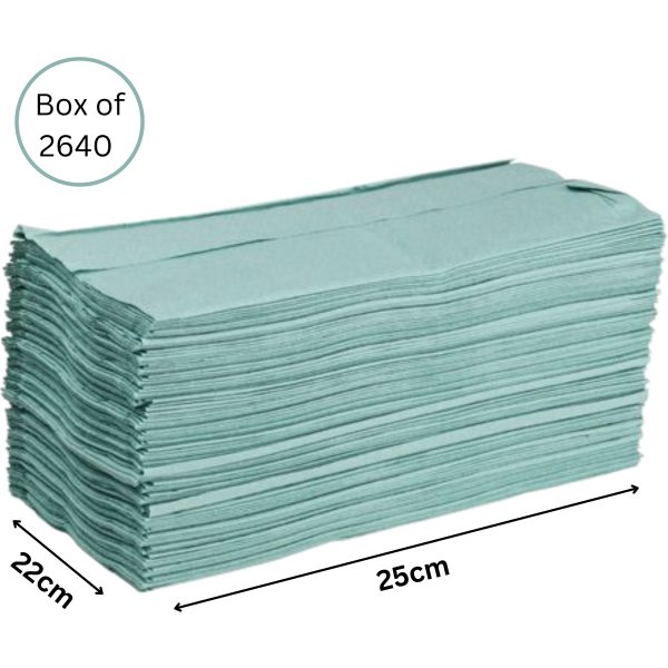 Hand Towels 1 Ply C-Fold GREEN 22x25cm X 2640