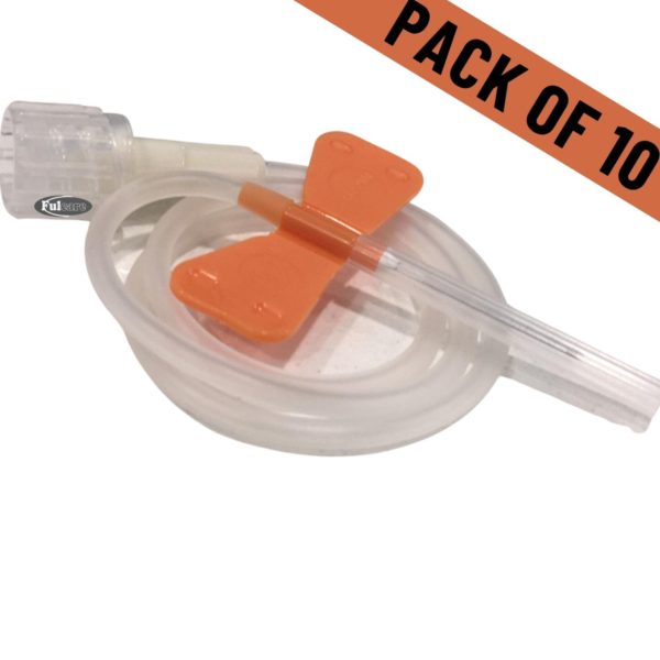 Butterfly Winged Needle Infusion Set 25G ORANGE with 100mm Tubing x 10