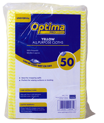 Optima Proclean Spunlace All Purpose Cloths YELLOW 50x36CM X 50