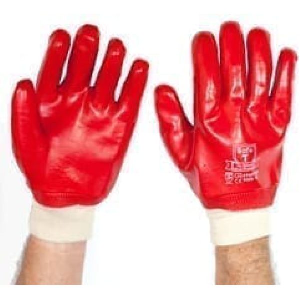 Dipped Knitted Gloves PVC  RED Large