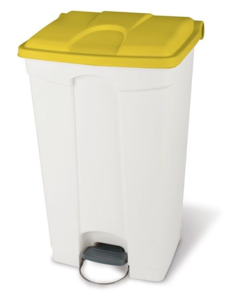 Inactive Step On Pedal Bin WHITE Base YELLOW Lid 70LTR