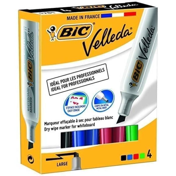 Bic Velleda Dry Wipe Bullet Tip Whiteboard Marker Assorted X 4 1701