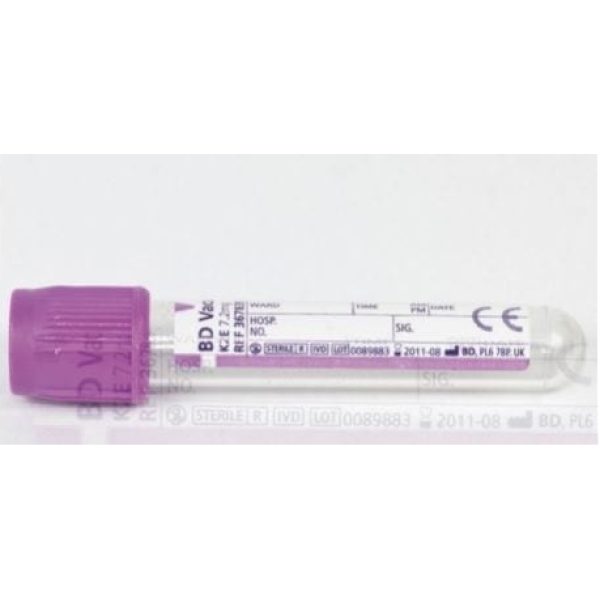 BD Vacutainer Blood Sample Tube Plastic K2 Lavender 4ml 1x100