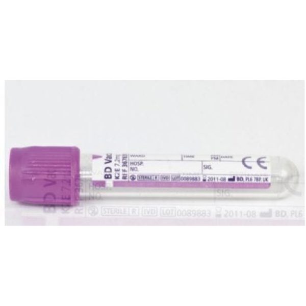 Vacutainer Blood Sample Tube Plastic K2 Lavender 4ml 1 X 100