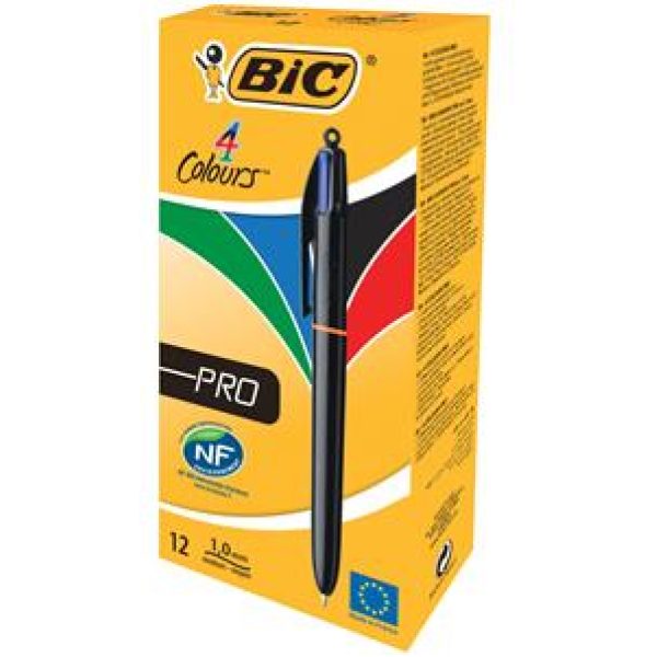 Bic 4-Colour Pro Ballpoint Pen 1.0MM Tip Width Ass X 12