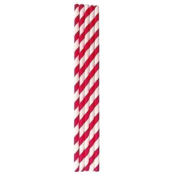 Paper Straws RED & WHITE 200x6MM x 250