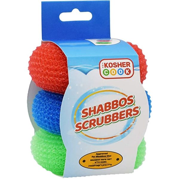 Shabbos Dish Cleaning Scrub Red, Dishwashing Scouring Pad Sponges for Shabbat RED GREEN BLUE 3PK