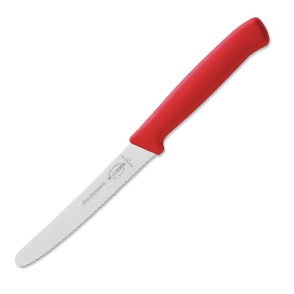 Kitchen Knife Steak and Vegetable Knife  Razor Sharp Curved Tip Serrated Edge RED 4.5â€