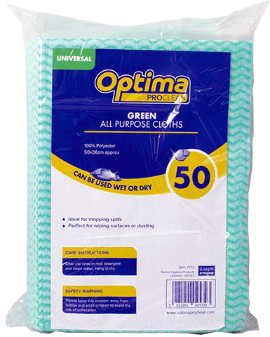 Optima Proclean Spunlace All Purpose Cloths GREEN 50x36CM X 50