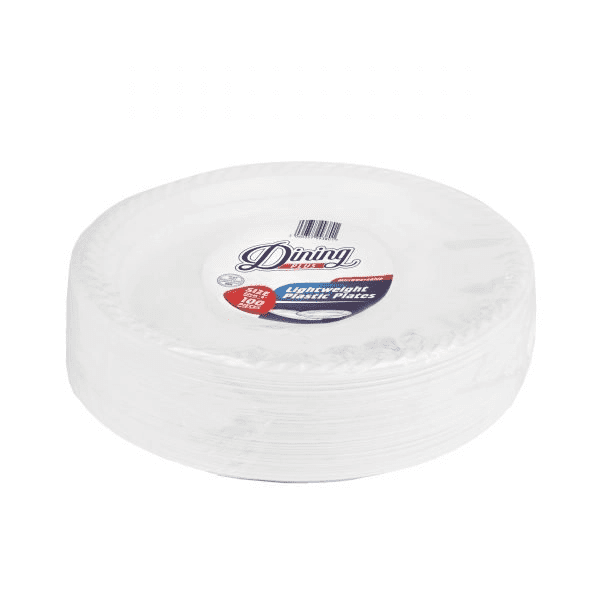 Dining Plus Plastic Plates WHITE 9" 100 X 4