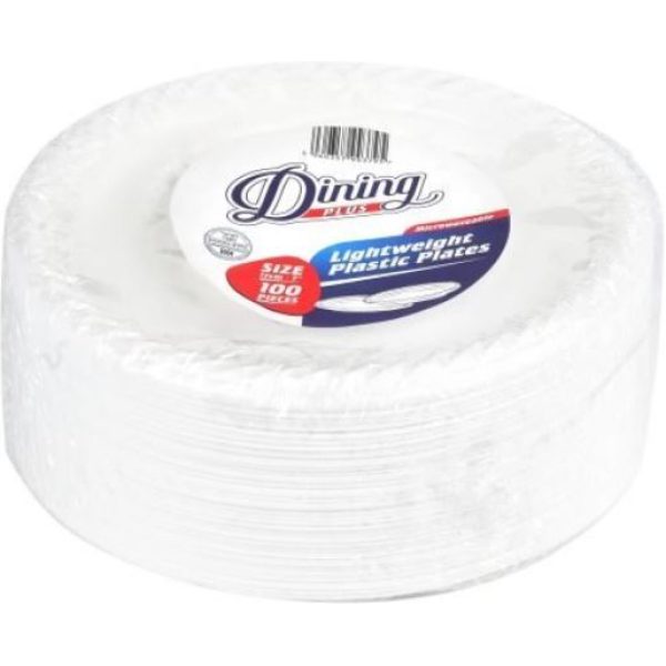 Dining Plus Plastic plates WHITE 7'' 100 X 8