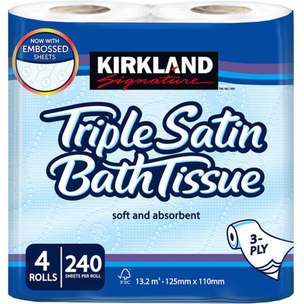 Kirkland Luxury Toilet Rolls 3 Ply WHITE Satin 4 X 10