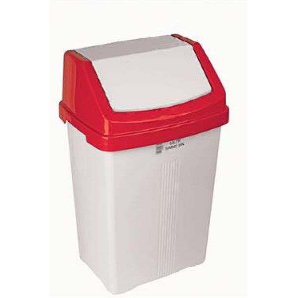 Swing Bin 50LTR White Bin RED Lid