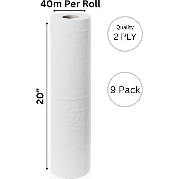 Hygiene Premium Couch Roll 2 Ply WHITE 20"x40m X 9