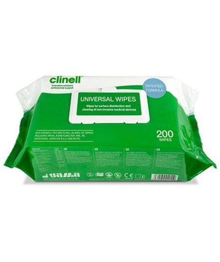 Clinell Universal Sanitising Wipes Clip Pack X 200 GREEN