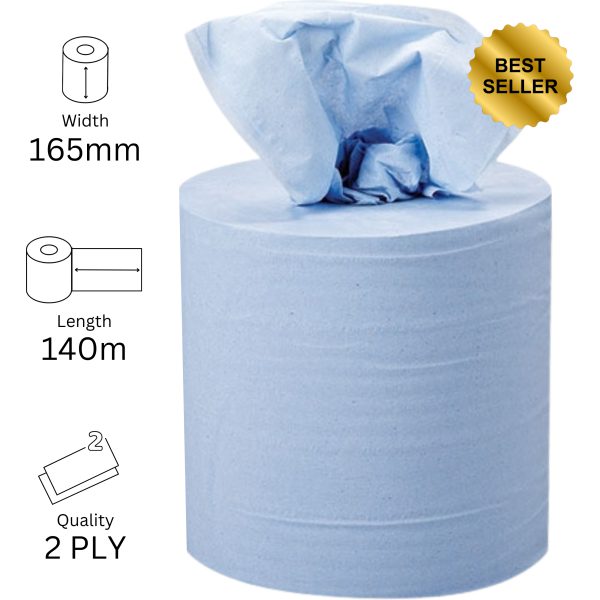 Centre Pull Rolls 2 Ply BLUE ST 165mm x 140m X 6