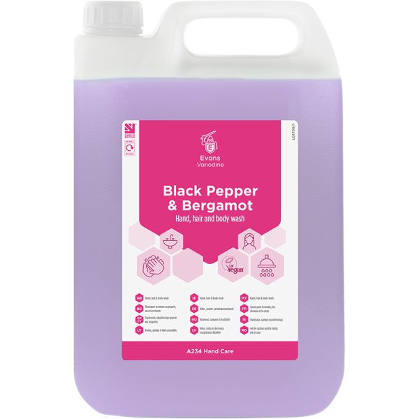 Evans Black Pepper & Bergamot Liquid Wash For Hand Hair & Body 5LTR